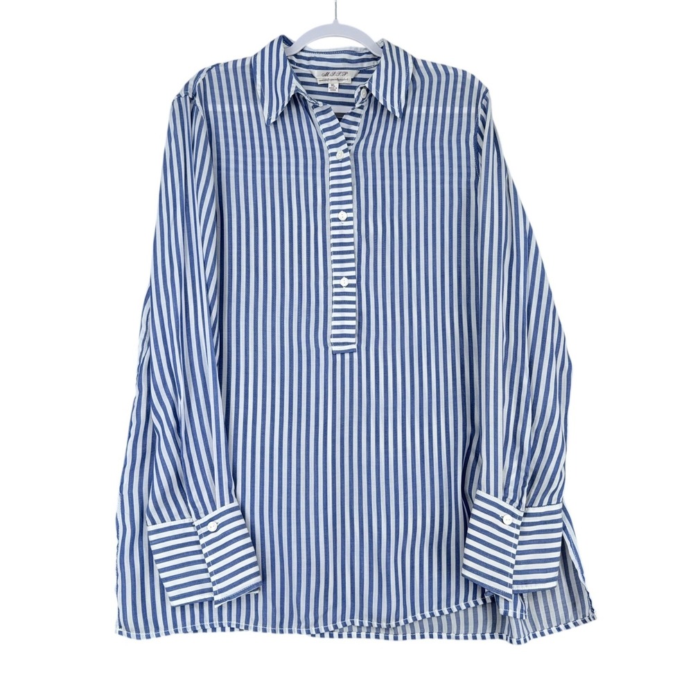 M.S.S.P. Womens Striped Button Front Long‎ Sleeve Tunic Shirt XL Viscose